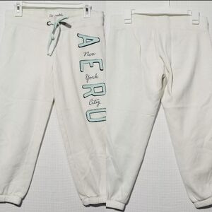 Aeropostale Womens Size S White NY Sweatpants Joggers Drawstring Turquoise Logo